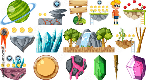 Set of isolated game objects and elements