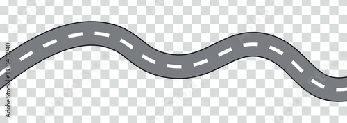 Wavy winding curves roads and horizontal path. . Vector in flat style, journey and path for driving and traveling. Straight and winding roads template. Horizontal asphalt road template. 