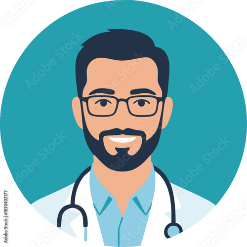 Smiling Male Doctor Avatar with Stethoscope and Glasses