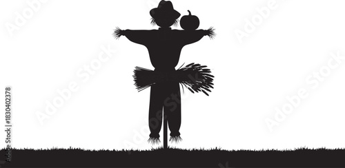 Scarecrow with pumpkin silhouette, autumn harvest season design