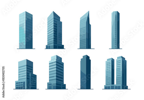 Skyscraper designs, office and urban buildings, flat vector illustration