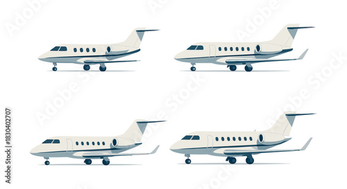 Private jet collection, airplane, aviation, flat vector illustration