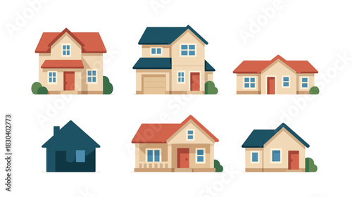 House design collection, homes, architecture, flat vector illustration