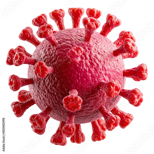 Microscopic menace: A detailed illustration of a spherical, spiky virus particle, vividly capturing the structure and appearance of a harmful pathogen.