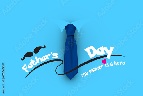 Father’s Day blue graphic design with necktie, mustache elements and hero message in modern celebration style