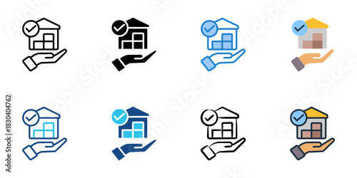 Warehouse solution icon set multiple style vector collection 
