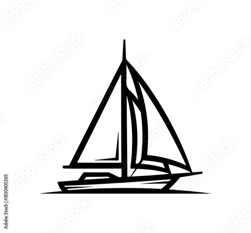 Sailboat sailing swiftly across the water, adventure and nautical travel icon style