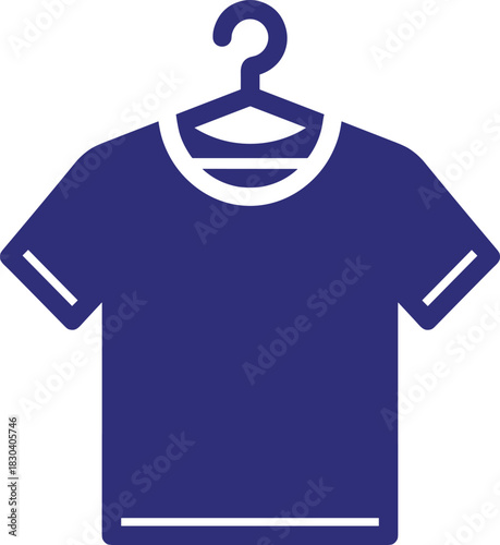 T-Shirt and Hanger Vector Icon Silhouette Illustrating Casual Apparel or Clothing on a Hanger, Ideal for Fashion, Laundry, Shopping, Wardrobe, and Retail Design Concepts