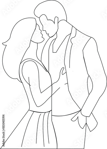 Romantic Couple Hug Line Art Drawing