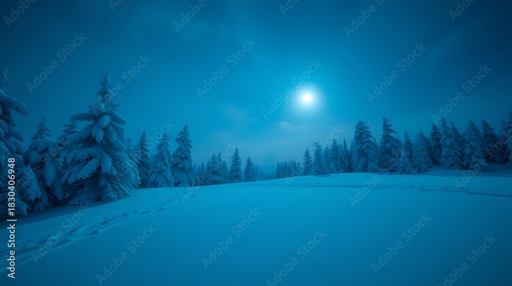 Fototapeta premium winter landscape with snow at night
