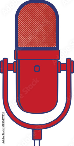 Vintage red studio condenser microphone for broadcasting and recording.