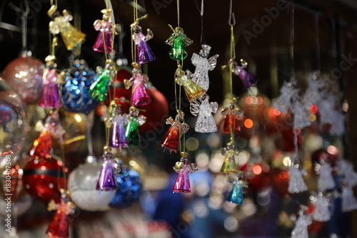 Glass angels, Christmas decorations at a traditional market