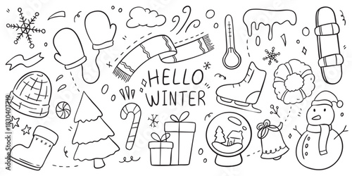 Winter doodle elements. Vector illustration
