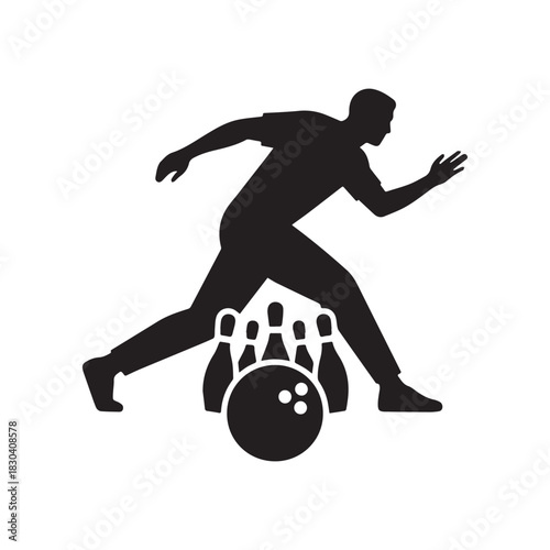  Striking Silhouette Bowler Throwing the Ball Down the Lane Towards the Pins.