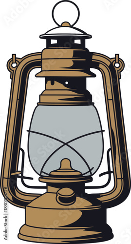Vintage oil lamp illustration, classic antique kerosene lantern