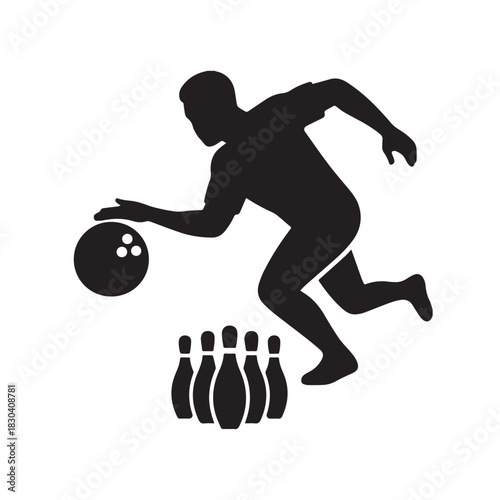  Striking Silhouette Bowler Throwing the Ball Down the Lane Towards the Pins.