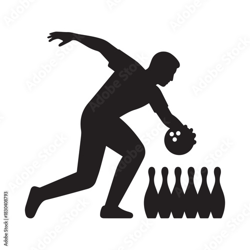  Striking Silhouette Bowler Throwing the Ball Down the Lane Towards the Pins.