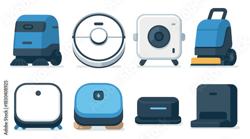 Robotic vacuum cleaner, floor-cleaning devices, flat vector illustration