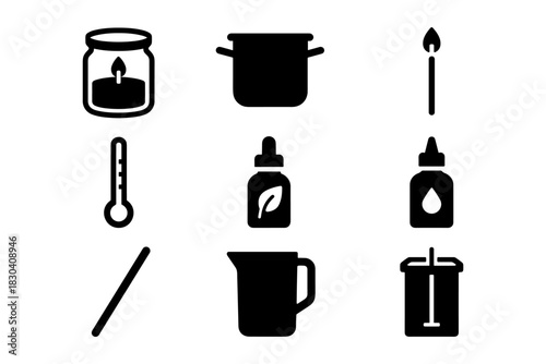 Minimalist cooking and kitchen essentials icons in black silhouette design