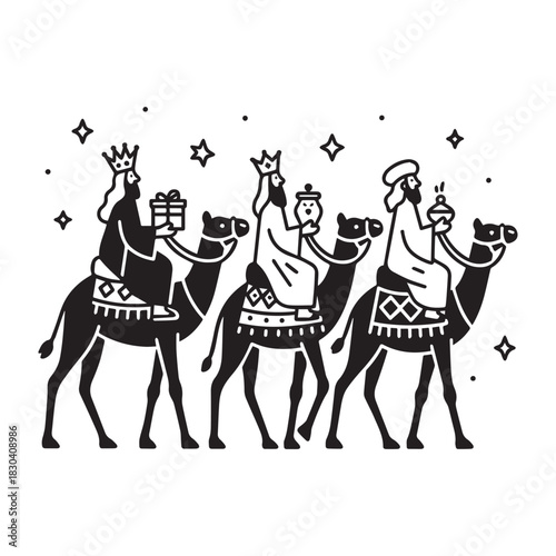  The Three Wise Men, Journeying to Bethlehem Bearing Gifts and Following the Star.