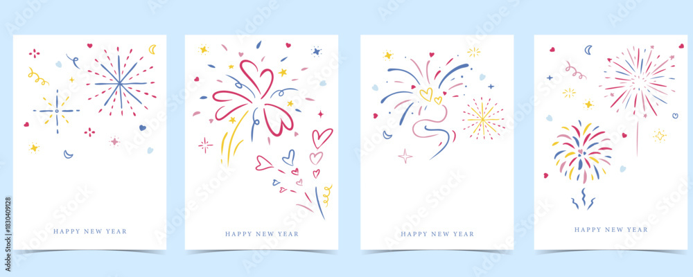 Naklejka premium Color hand drawn firework background for party new year celebration