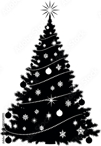 Decorated christmas tree graphic with festive holiday elements