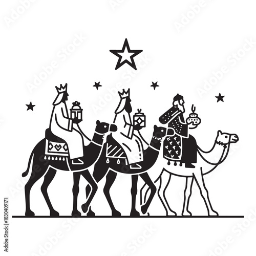  The Three Wise Men, Journeying to Bethlehem Bearing Gifts and Following the Star.