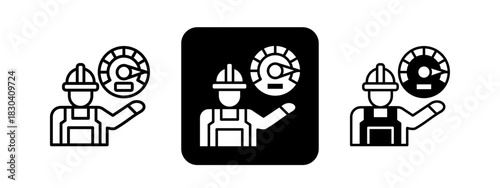 Performance  Solid color and black line drawing vector illustration set