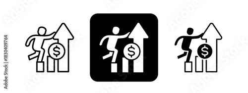 Growth  Solid color and black line drawing vector illustration set