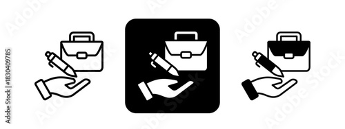 Job Creation  Solid color and black line drawing vector illustration set