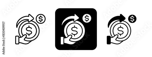 Expenditure  Solid color and black line drawing vector illustration set