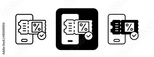 E-Ticket  Solid color and black line drawing vector illustration set