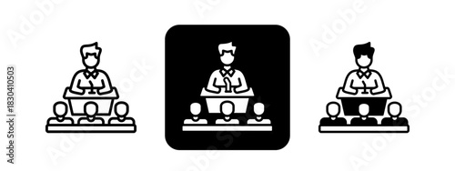 Congress  Solid color and black line drawing vector illustration set