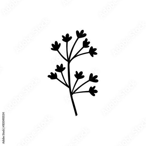 minimal a twig with flowers and leaves, vector