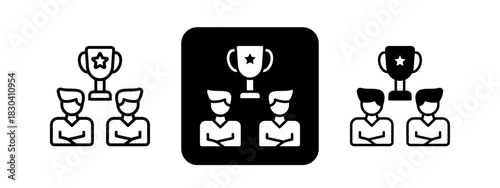 Competition  Solid color and black line drawing vector illustration set