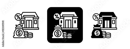 Mortgage  Solid color and black line drawing vector illustration set