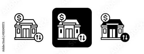 Mortgage Rate  Solid color and black line drawing vector illustration set