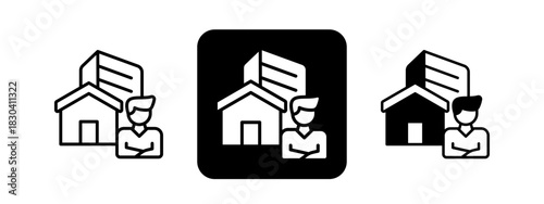 Homeownership  Solid color and black line drawing vector illustration set