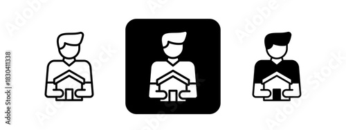 Ownership  Solid color and black line drawing vector illustration set