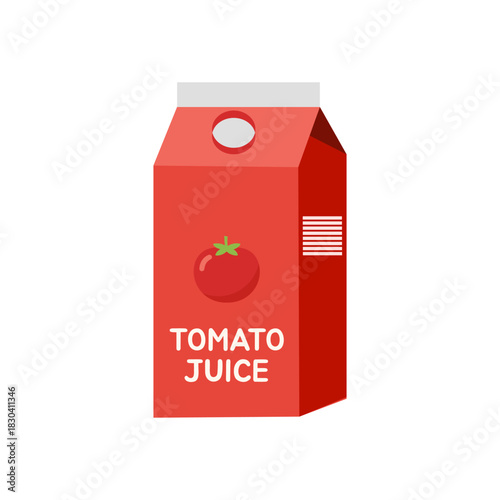 Flat vector illustration of a red carton box of tomato juice with a straw.