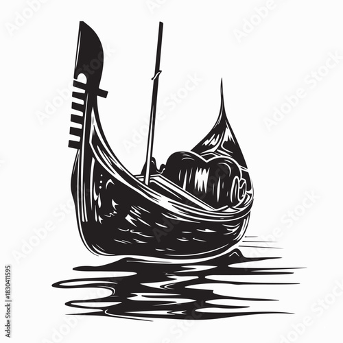 Gondola Boat Silhouette Vector Illustration on white background