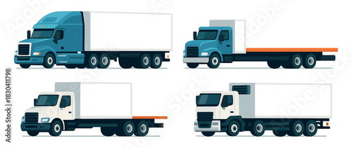 Truck designs, flatbed, semi, cargo, flat vector illustration of transport vehicles