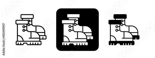 Safety Boots  Solid color and black line drawing vector illustration set