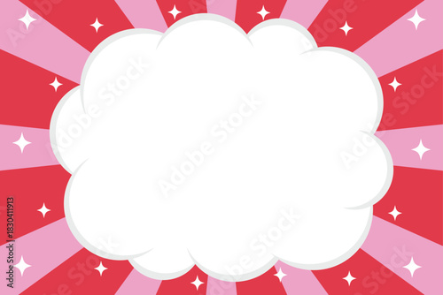 モコモコのフレームと集中線背景（レッド）