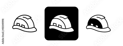Safety Helmet  Solid color and black line drawing vector illustration set