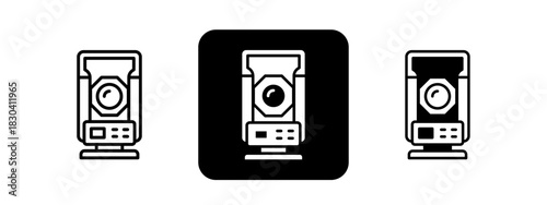 Theodolite  Solid color and black line drawing vector illustration set