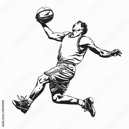 Active Basketball Player Vector Art isolated on white background