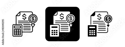 Budget  Solid color and black line drawing vector illustration set