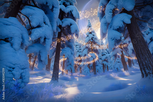 Magical Snowy Forest with Twinkling Fairy Lights