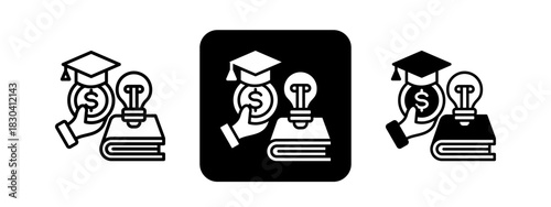 Financial Literacy  Solid color and black line drawing vector illustration set